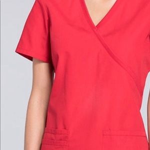Scrub Top Medical Uniform Mock Wrap Red Medium